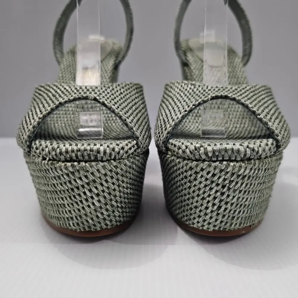 NEW Schutz Neith Straw Wedge Sandal Platform Green Raffia Size 9.5 - Picture 4 of 13